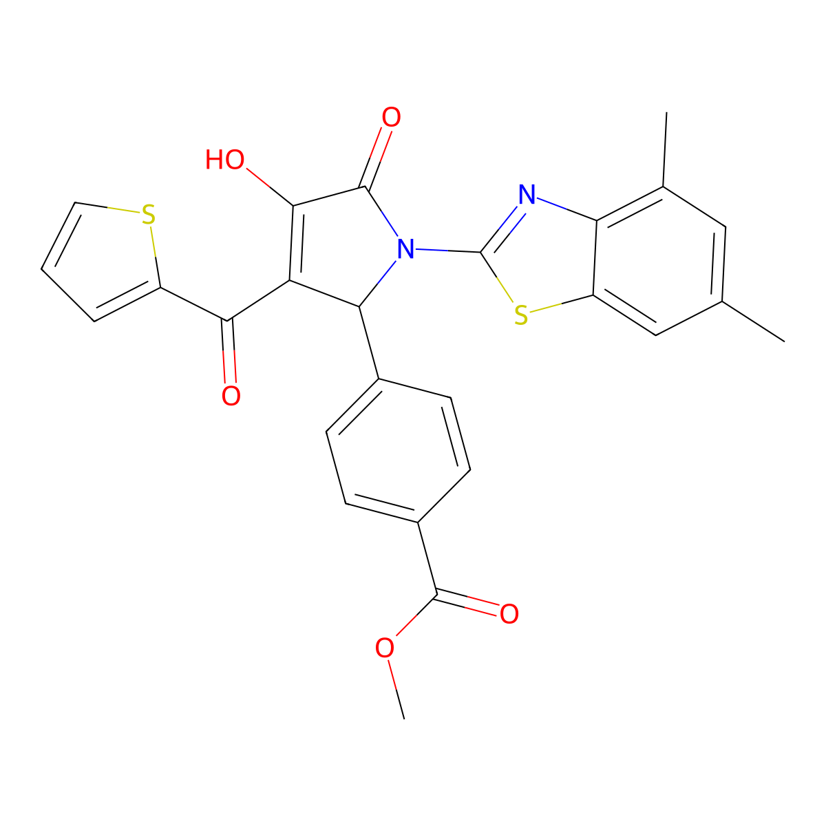 methyl 4-{(3E)-1-(4,6-dimethyl-1,3-benzothiazol-2-yl)-3-[hydroxy(thiophen-2-yl)methylidene]-4,5-dioxopyrrolidin-2-yl}benzoate molecular structure, CAS 514195-23-4