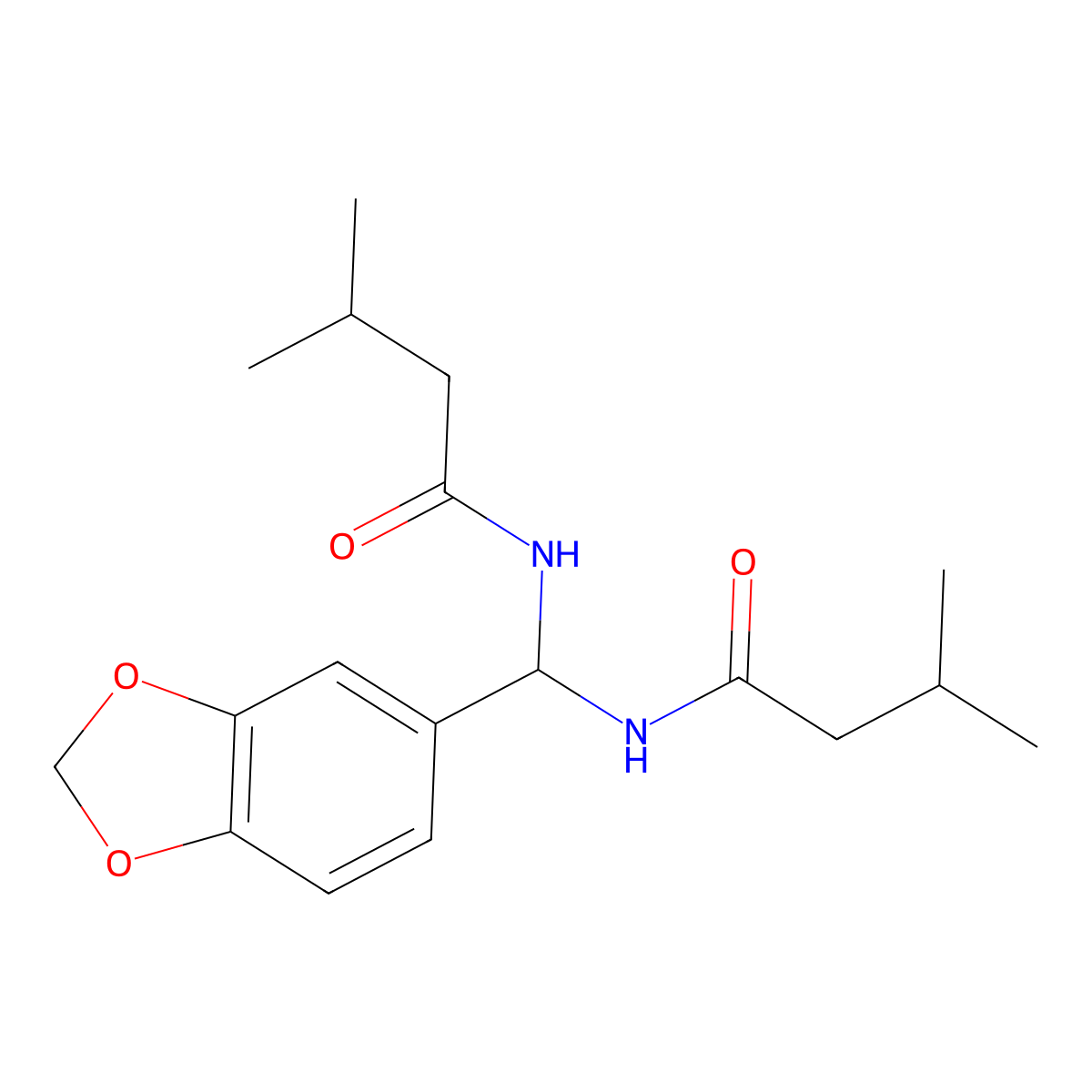 N-[1,3-benzodioxol-5-yl-(3-methylbutanoylamino)methyl]-3-methylbutanamide molecular structure, CAS 514197-84-3
