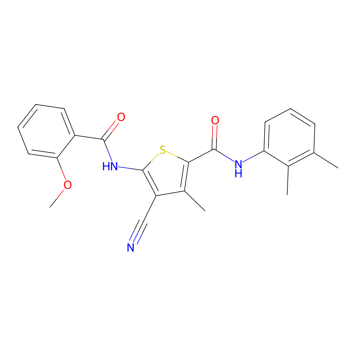 4-Cyano-N-(2,3-dimethylphenyl)-5-(2-methoxybenzamido)-3-methylthiophene-2-carboxamide molecular structure, CAS 5142-80-3