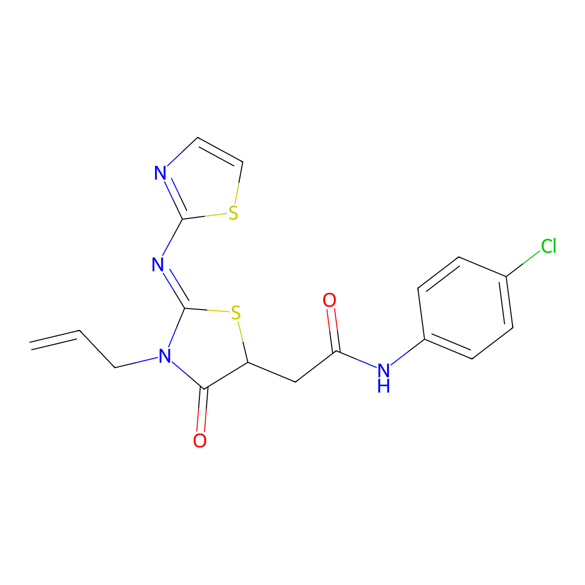 N-p-chlorophenyl[(E)-3-allyl-4-oxo-2-(1,3-thiazol-2-ylimino)-1,3-thiazolidin-5-yl]acetamide molecular structure, CAS 514201-50-4