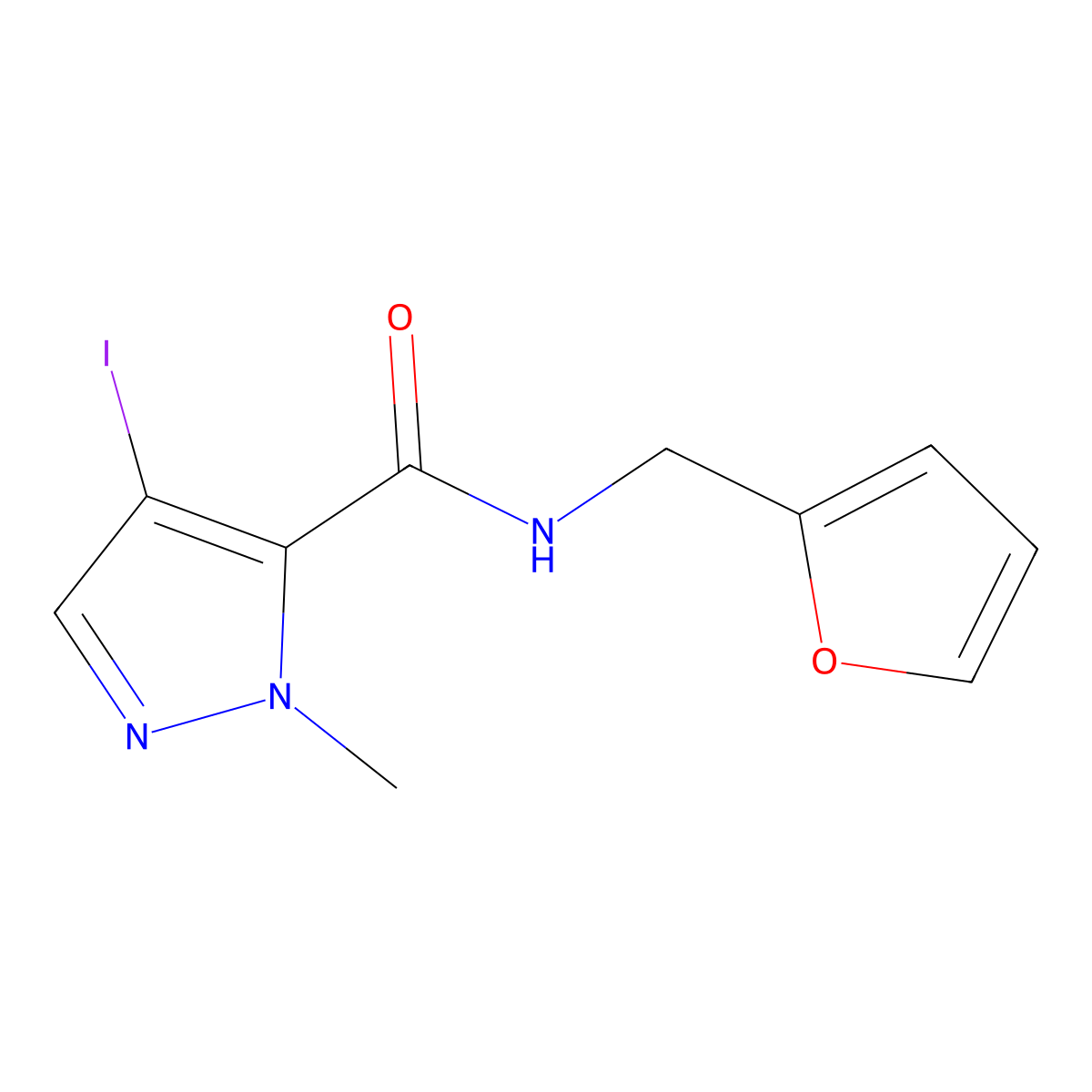 N-(2-furylmethyl)-4-iodo-1-methyl-1H-pyrazole-5-carboxamide molecular structure, CAS 514217-34-6