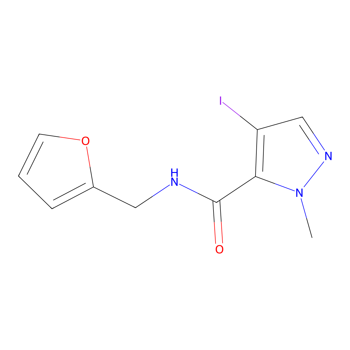 N-(2-furylmethyl)-4-iodo-1-methyl-1H-pyrazole-5-carboxamide molecular structure, CAS 514217-34-6