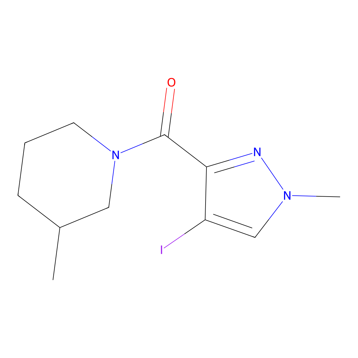 (4-Iodo-1-methylpyrazol-3-yl)-(3-methylpiperidin-1-yl)methanone molecular structure, CAS 514217-38-0