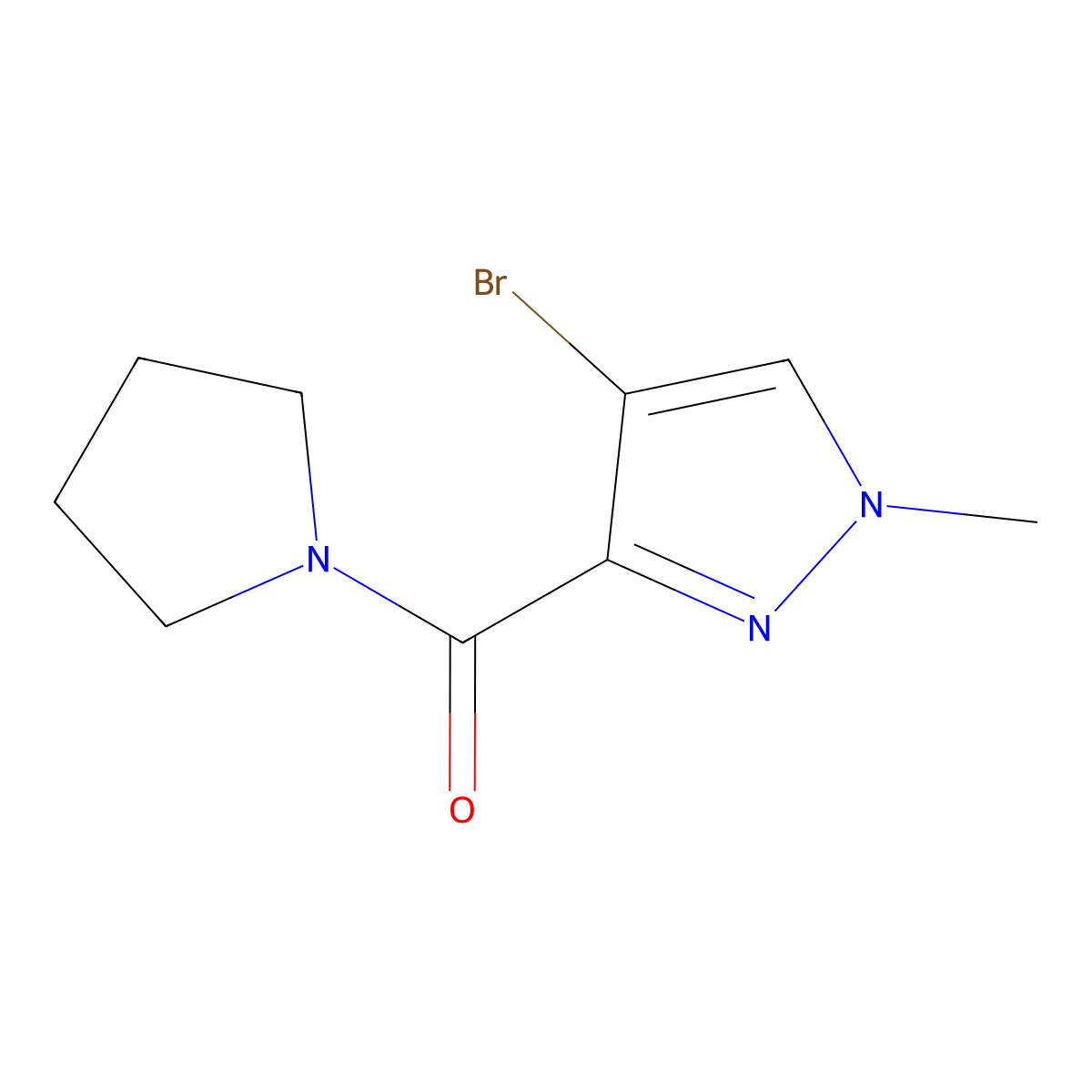 (4-bromo-1-methyl-1H-pyrazol-3-yl)(pyrrolidin-1-yl)methanone molecular structure, CAS 514217-44-8