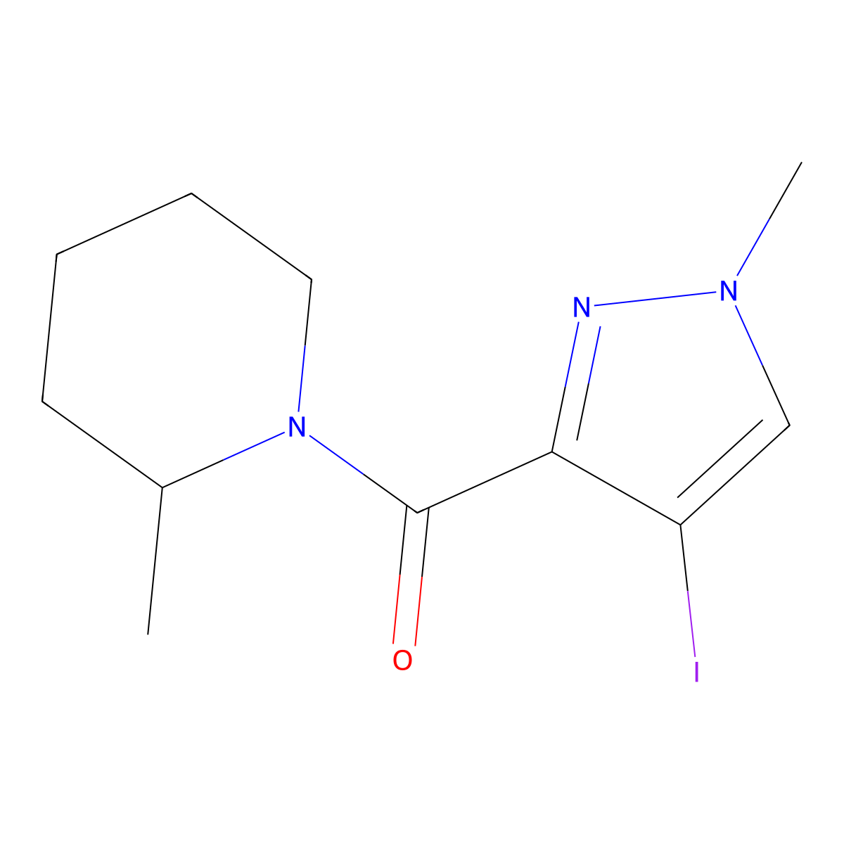 (4-Iodo-1-methylpyrazol-3-yl)-(2-methylpiperidin-1-yl)methanone molecular structure, CAS 514217-54-0