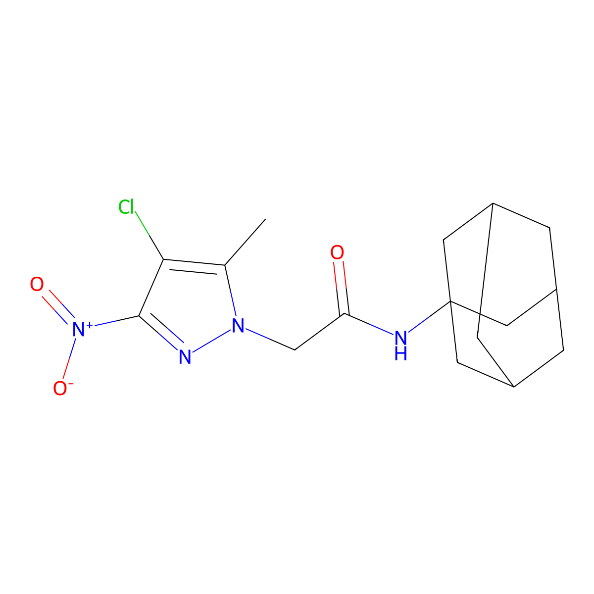 N-(1-adamantyl)-2-(4-chloro-5-methyl-3-nitropyrazol-1-yl)acetamide molecular structure, CAS 514217-59-5