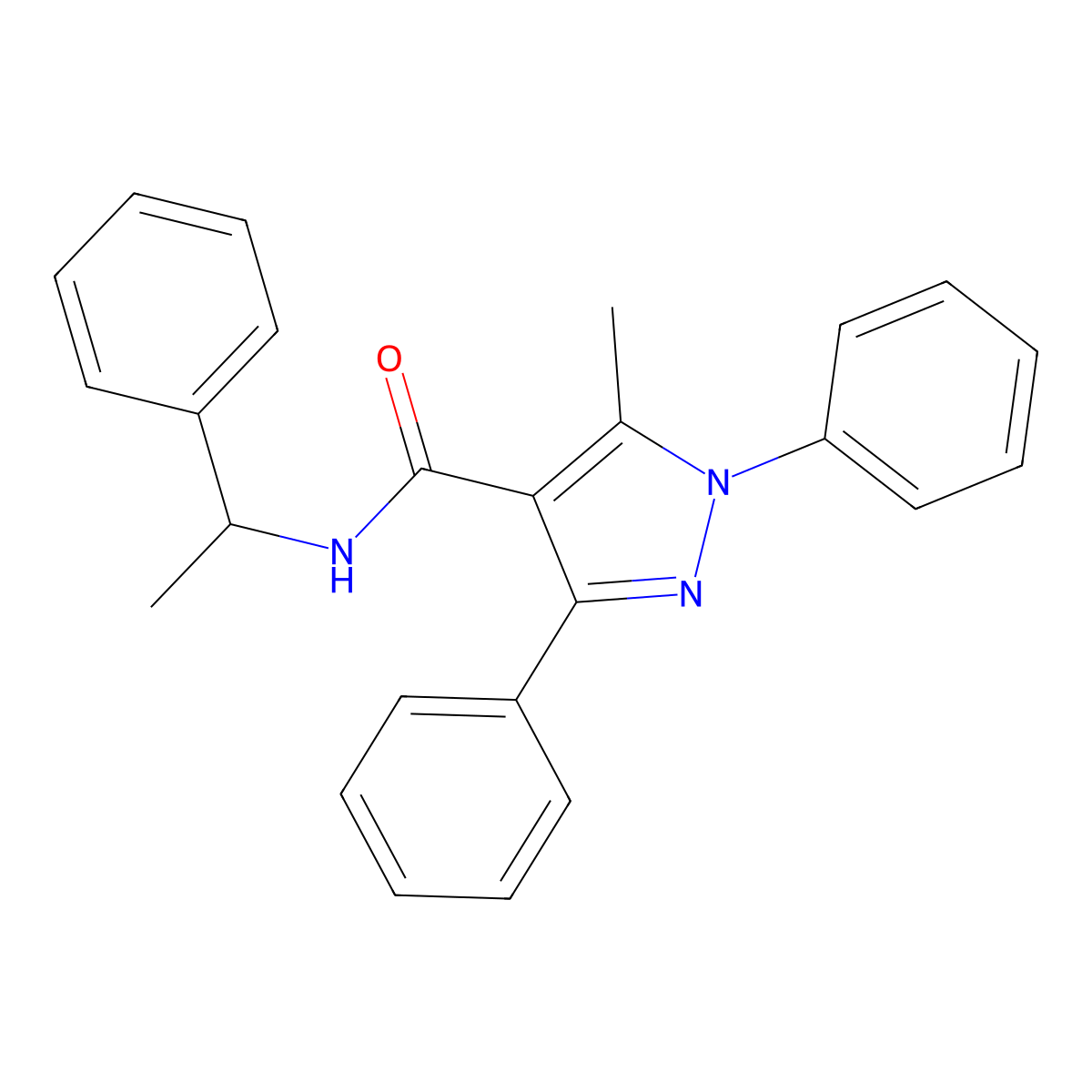 5-methyl-1,3-diphenyl-N-(1-phenylethyl)pyrazole-4-carboxamide molecular structure, CAS 514218-32-7