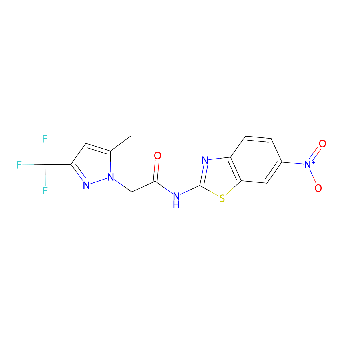 2-[5-methyl-3-(trifluoromethyl)pyrazol-1-yl]-N-(6-nitro-1,3-benzothiazol-2-yl)acetamide molecular structure, CAS 514218-37-2