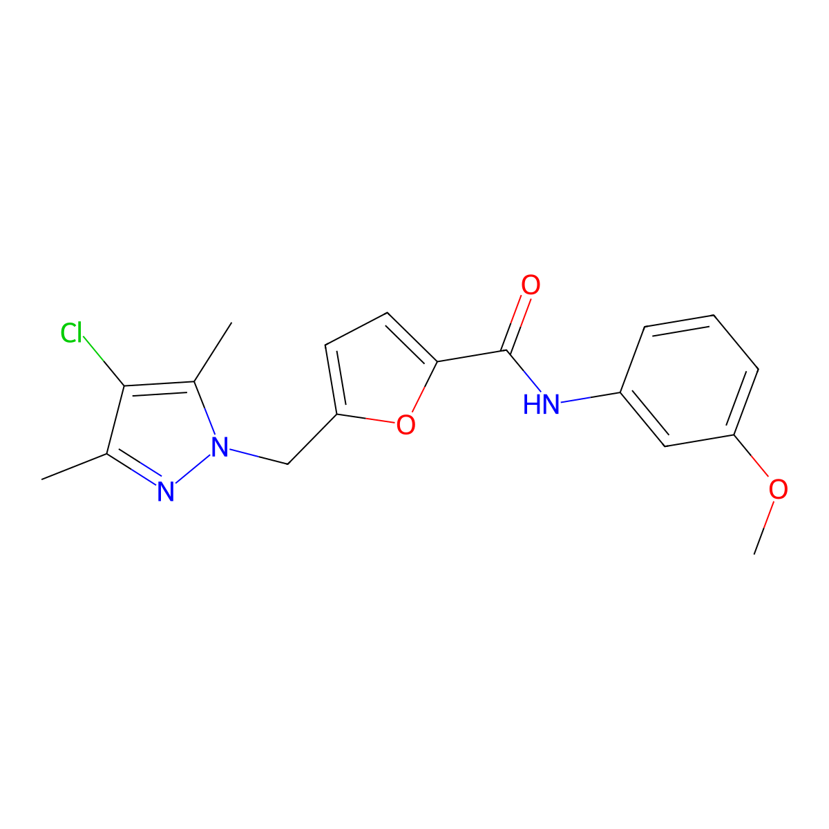 5-[(4-chloro-3,5-dimethylpyrazol-1-yl)methyl]-N-(3-methoxyphenyl)furan-2-carboxamide molecular structure, CAS 514218-56-5