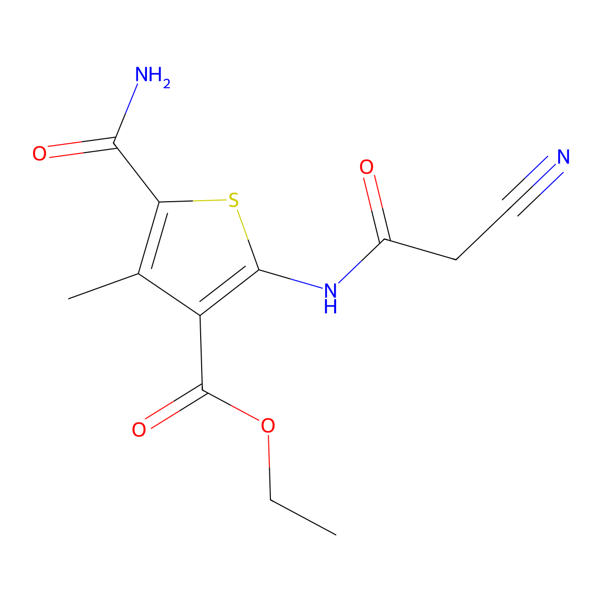 Ethyl 5-(aminocarbonyl)-2-[(cyanoacetyl)amino]-4-methylthiophene-3-carboxylate molecular structure, CAS 514218-58-7