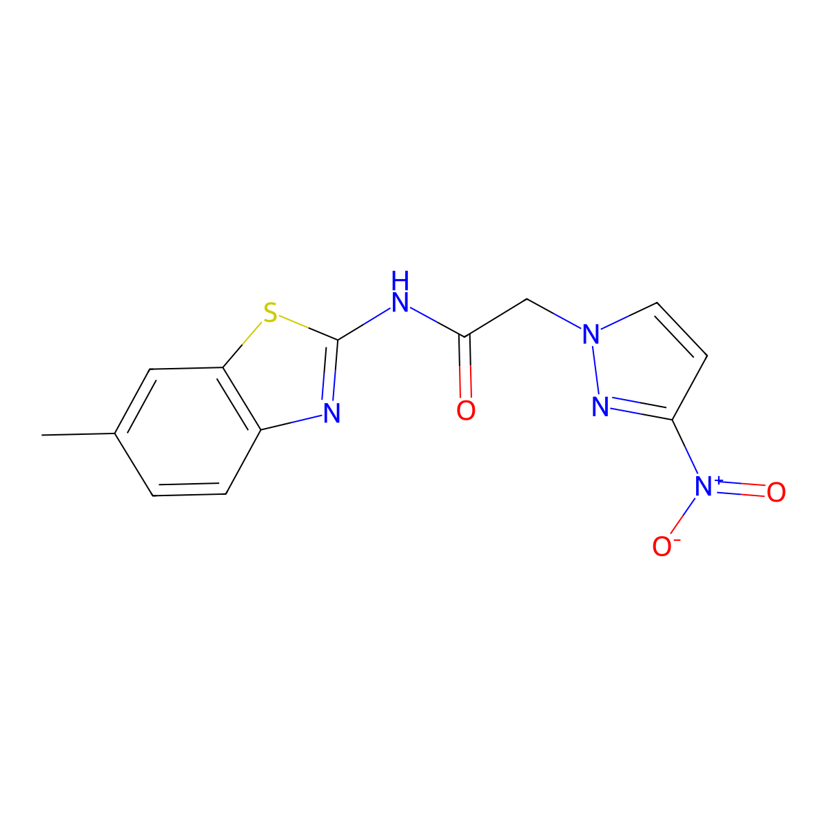 N-(6-methyl-1,3-benzothiazol-2-yl)-2-(3-nitropyrazol-1-yl)acetamide molecular structure, CAS 514218-90-7
