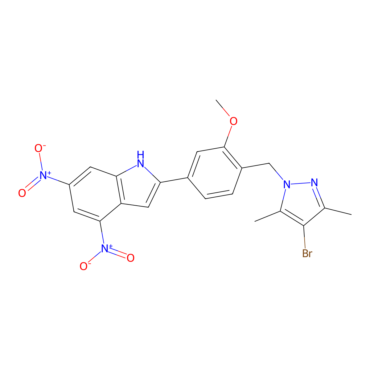 2-[4-[(4-bromo-3,5-dimethylpyrazol-1-yl)methyl]-3-methoxyphenyl]-4,6-dinitro-1H-indole molecular structure, CAS 514220-29-2
