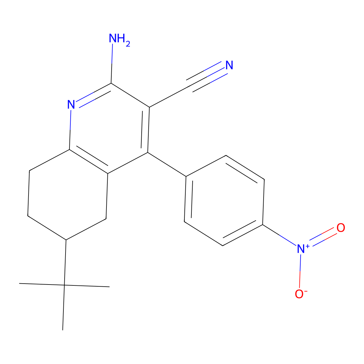 2-Amino-6-tert-butyl-4-{4-nitrophenyl}-5,6,7,8-tetrahydro-3-quinolinecarbonitrile molecular structure, CAS 514220-73-6