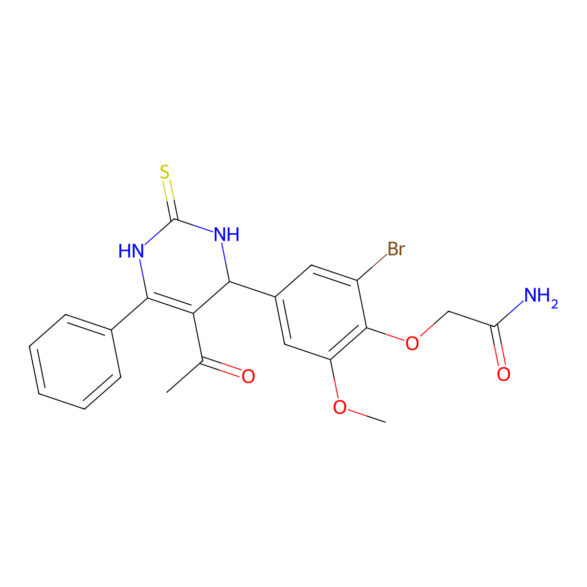 2-[4-(5-acetyl-6-phenyl-2-sulfanylidene-3,4-dihydro-1H-pyrimidin-4-yl)-2-bromo-6-methoxyphenoxy]acetamide molecular structure, CAS 514221-11-5