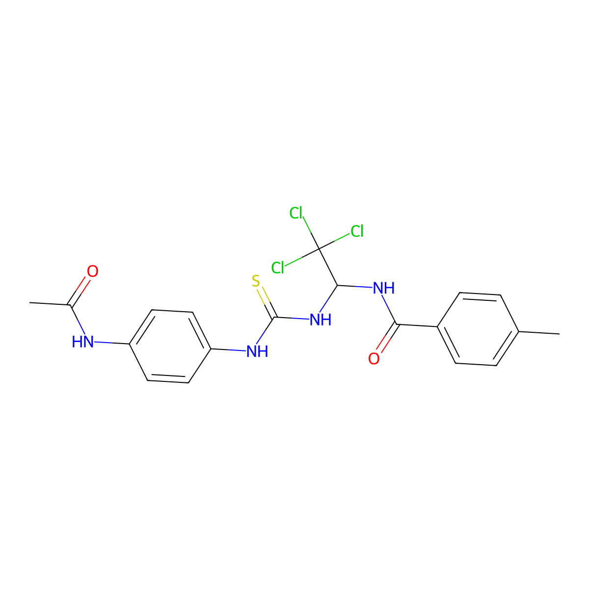 N-[1-({[4-(acetylamino)phenyl]carbamothioyl}amino)-2,2,2-trichloroethyl]-4-methylbenzamide molecular structure, CAS 5143-04-4