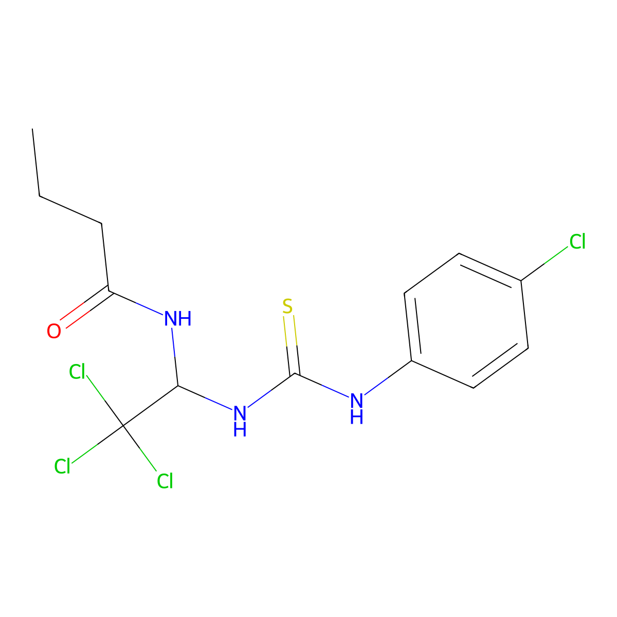 N-(2,2,2-trichloro-1-{[(4-chlorophenyl)carbamothioyl]amino}ethyl)butanamide molecular structure, CAS 5143-41-9
