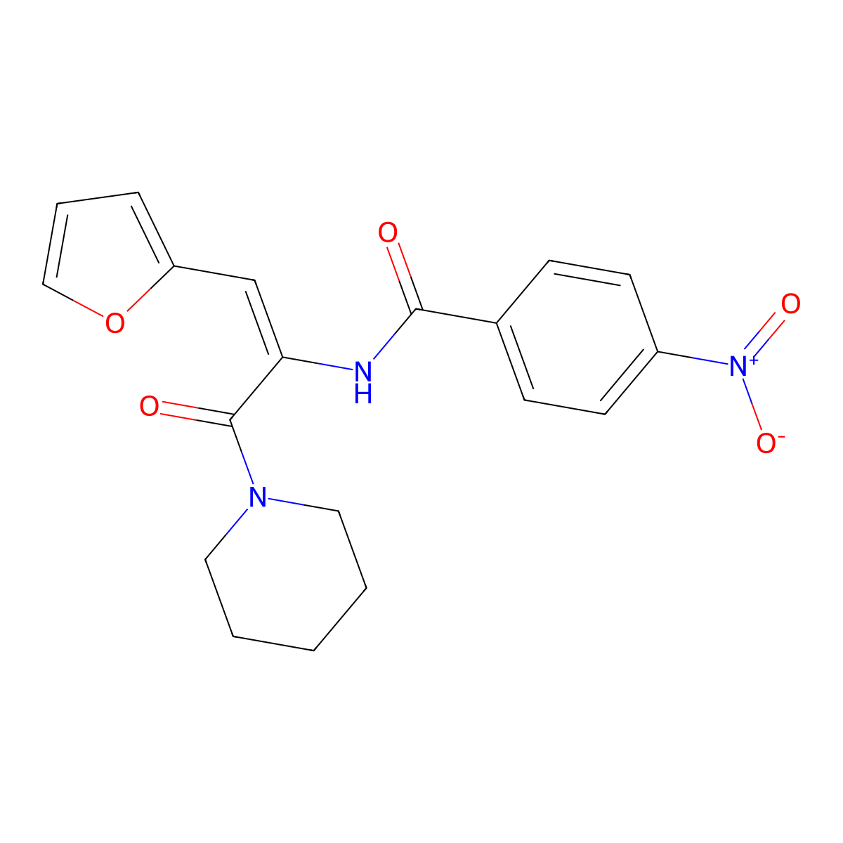 N-[1-(Furan-2-yl)-3-oxo-3-(piperidin-1-yl)prop-1-en-2-yl]-4-nitrobenzamide molecular structure, CAS 5143-68-0