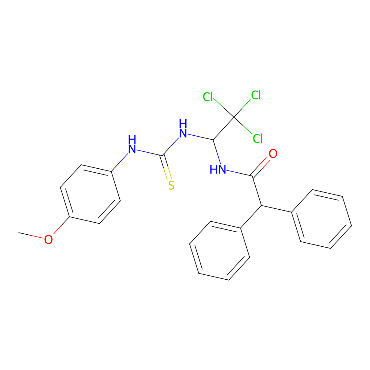 2,2-Diphenyl-N-(2,2,2-trichloro-1-{[(4-methoxyphenyl)carbamothioyl]amino}ethyl)acetamide molecular structure, CAS 5144-92-3