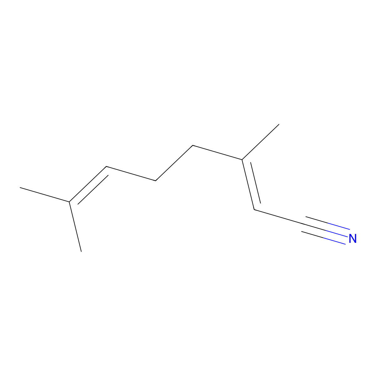 Geranyl nitrile molecular structure, CAS 5146-66-7