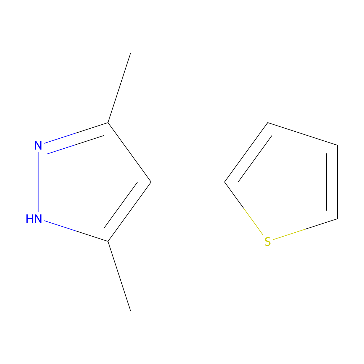 3,5-dimethyl-4-(thiophen-2-yl)-1H-pyrazole molecular structure, CAS 51463-85-5