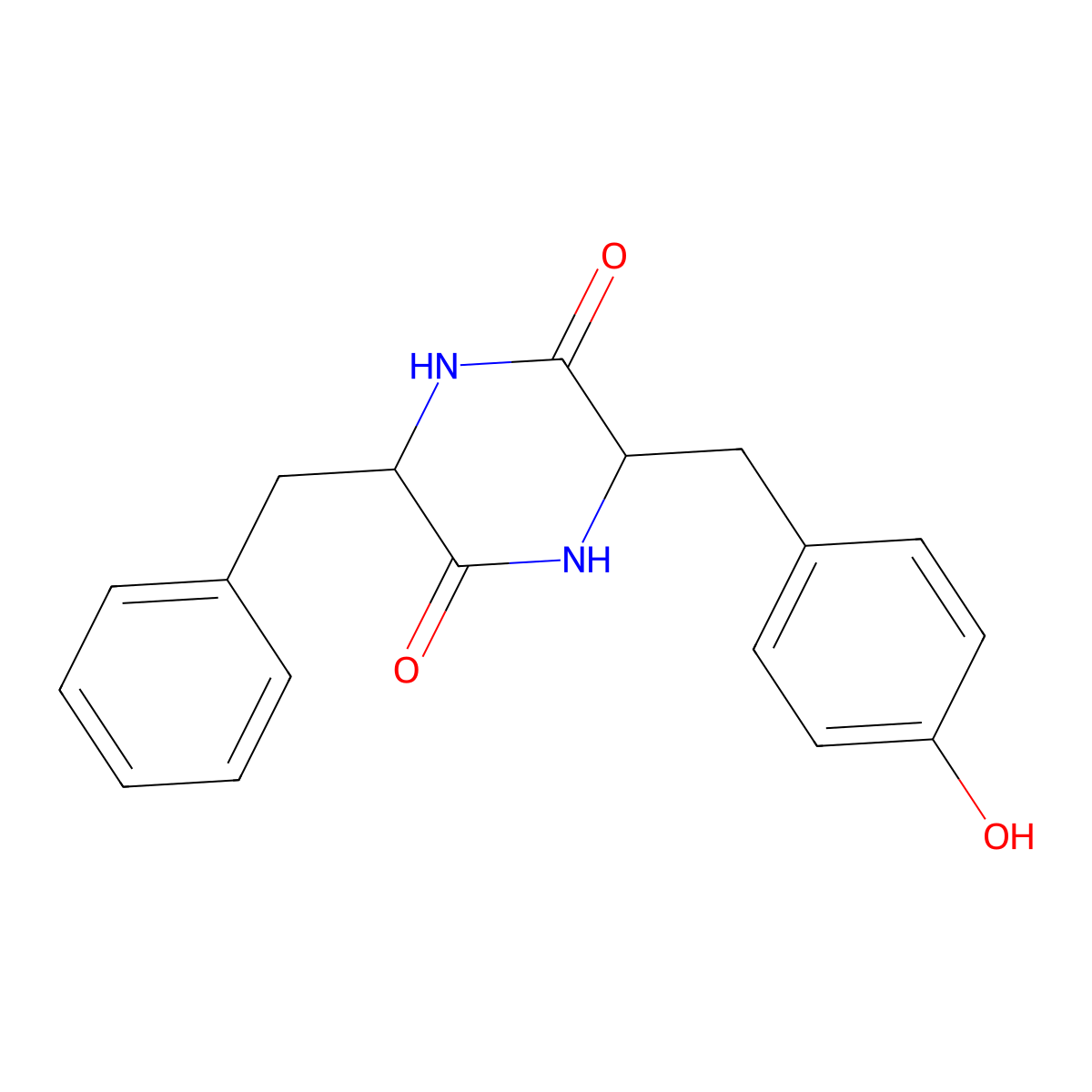 3-Benzyl-6-((4-hydroxyphenyl)methyl)piperazine-2,5-dione molecular structure, CAS 5147-17-1