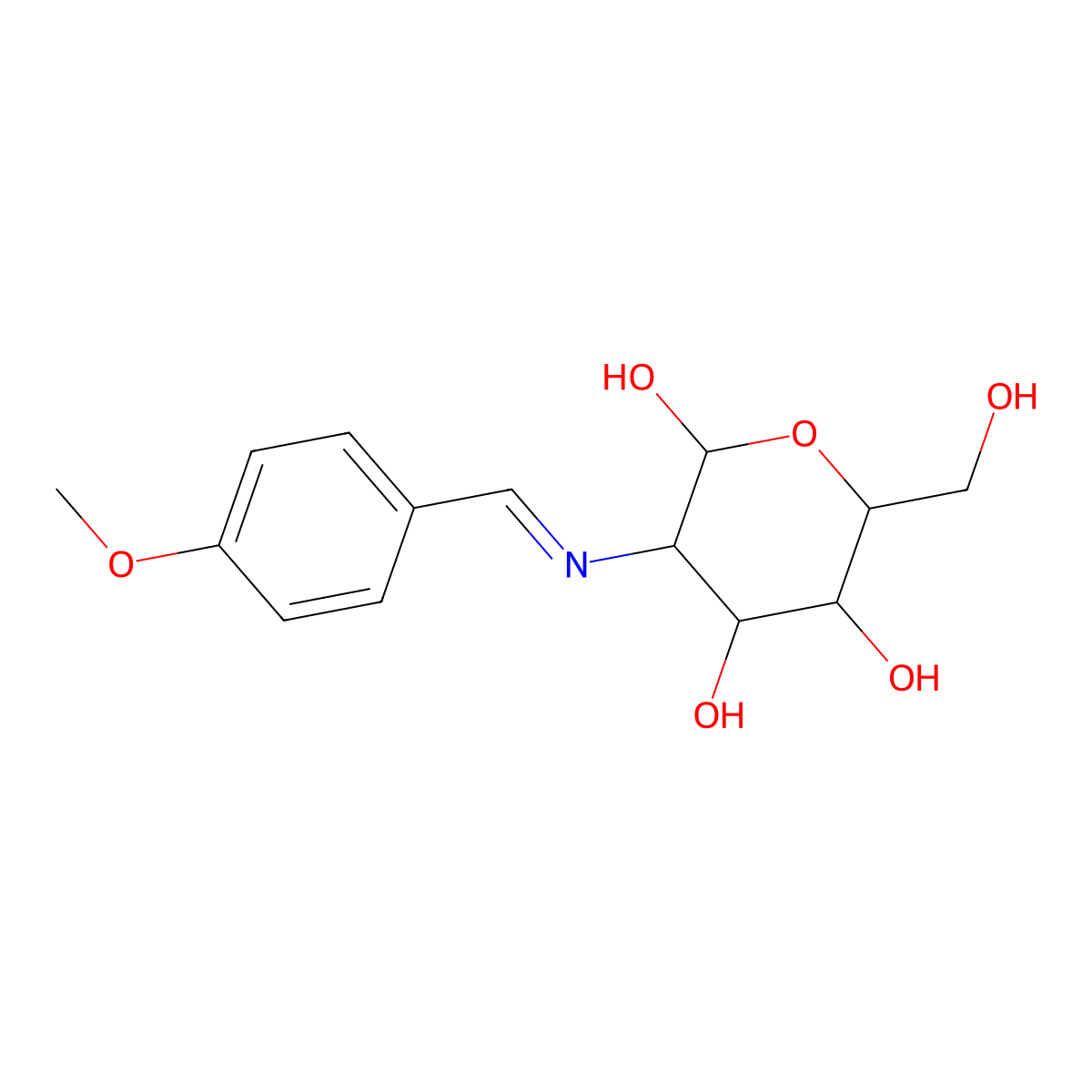 (e)-6-(Hydroxymethyl)-3-(4-methoxybenzylideneamino)tetrahydro-2h-pyran-2,4,5-triol molecular structure, CAS 51471-40-0