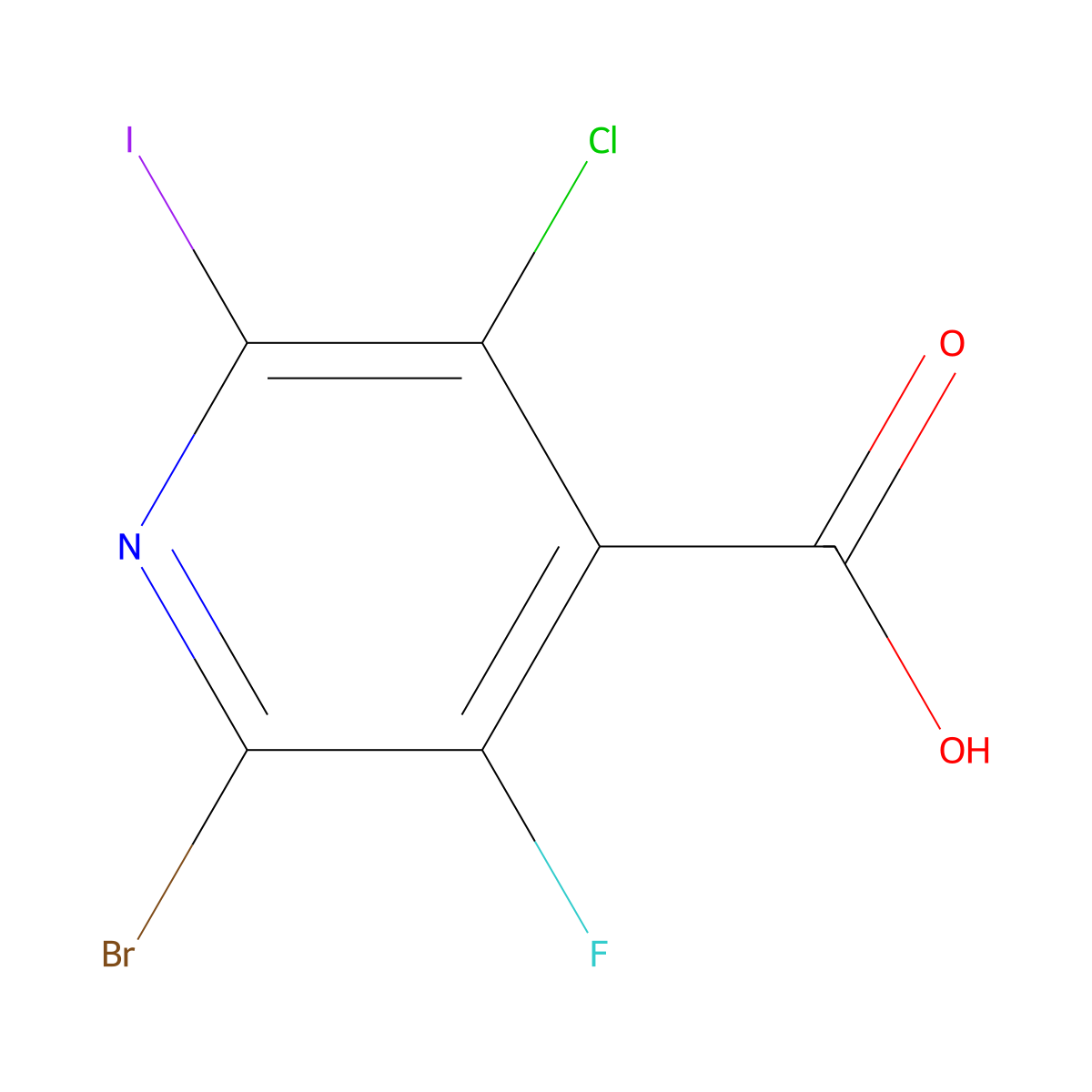 2-Bromo-5-chloro-3-fluoro-6-iodopyridine-4-carboxylic acid molecular structure, CAS 514798-13-1