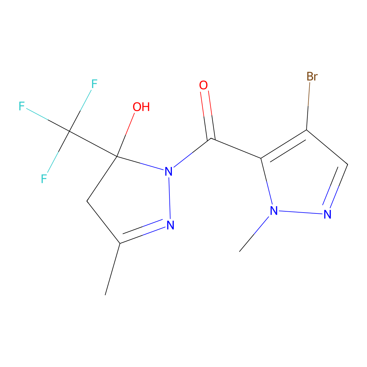 (4-bromo-2-methylpyrazol-3-yl)-[5-hydroxy-3-methyl-5-(trifluoromethyl)-4H-pyrazol-1-yl]methanone molecular structure, CAS 514798-97-1
