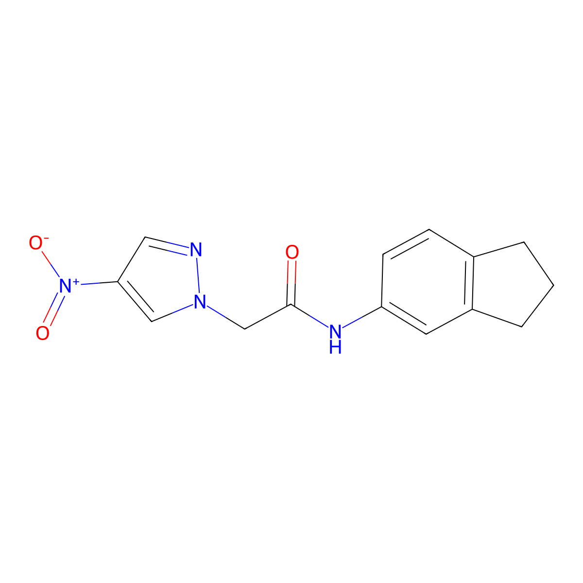 N-(2,3-dihydro-1H-inden-5-yl)-2-(4-nitropyrazol-1-yl)acetamide molecular structure, CAS 514799-01-0