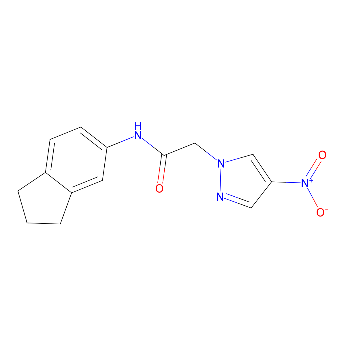N-(2,3-dihydro-1H-inden-5-yl)-2-(4-nitropyrazol-1-yl)acetamide molecular structure, CAS 514799-01-0