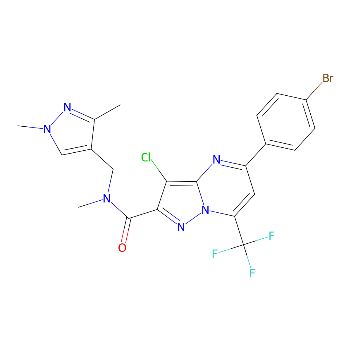 5-(4-bromophenyl)-3-chloro-N-[(1,3-dimethyl-1H-pyrazol-4-yl)methyl]-N-methyl-7-(trifluoromethyl)pyrazolo[1,5-a]pyrimidine-2-carboxamide molecular structure, CAS 514799-13-4