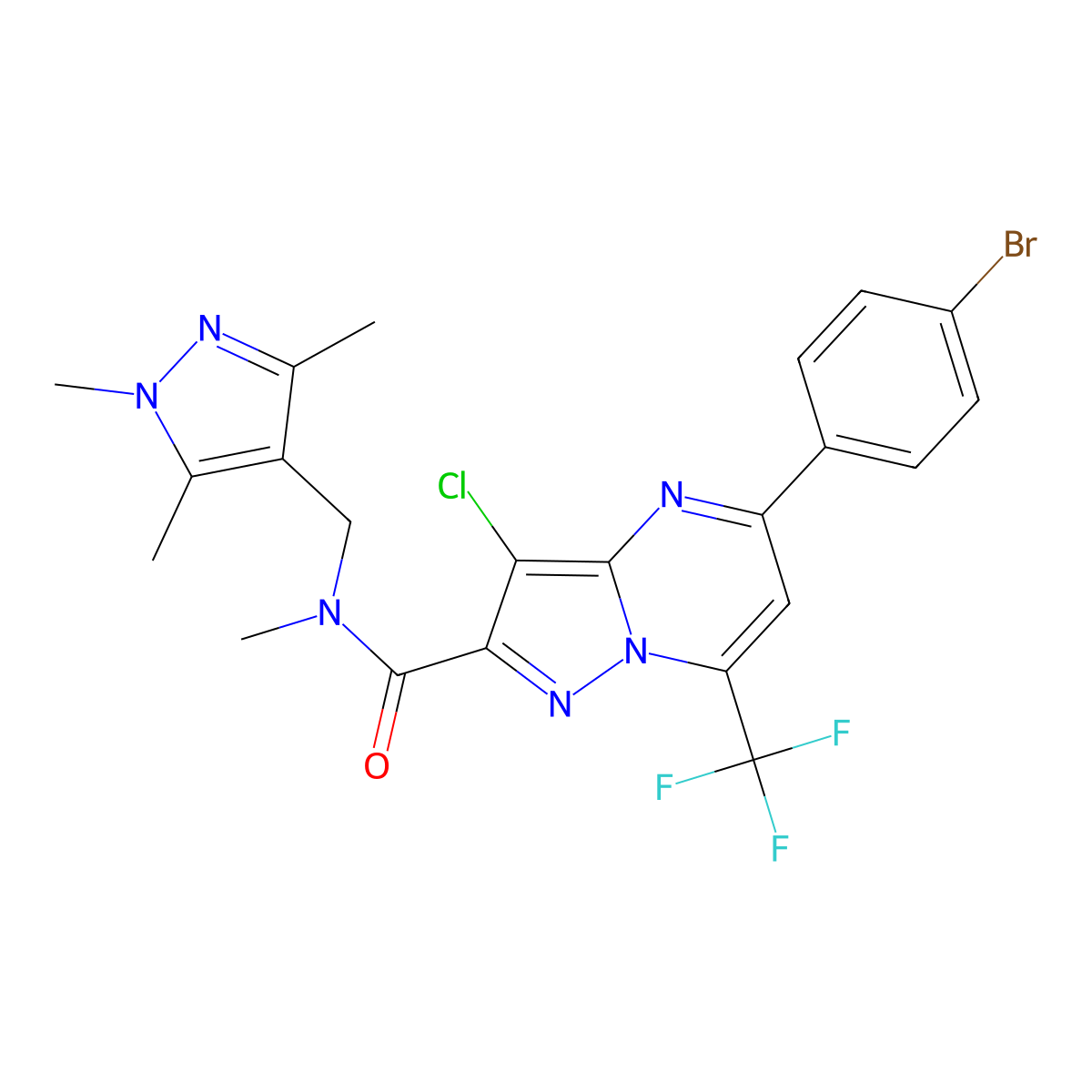5-(4-bromophenyl)-3-chloro-N-methyl-7-(trifluoromethyl)-N-[(1,3,5-trimethylpyrazol-4-yl)methyl]pyrazolo[1,5-a]pyrimidine-2-carboxamide molecular structure, CAS 514799-14-5