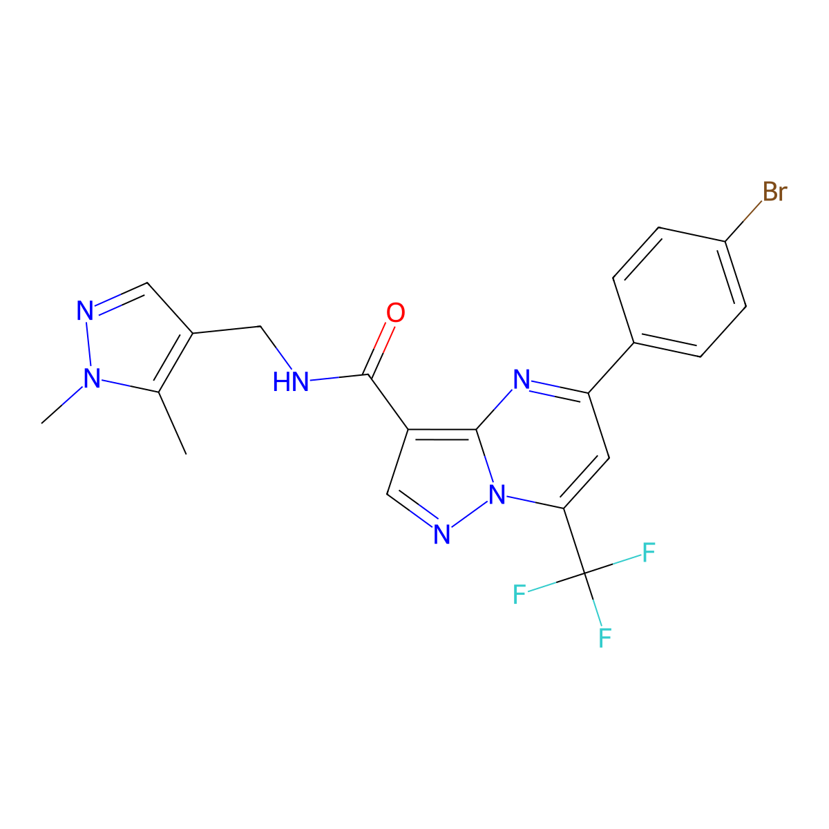 5-(4-bromophenyl)-N-[(1,5-dimethylpyrazol-4-yl)methyl]-7-(trifluoromethyl)pyrazolo[1,5-a]pyrimidine-3-carboxamide molecular structure, CAS 514799-21-4