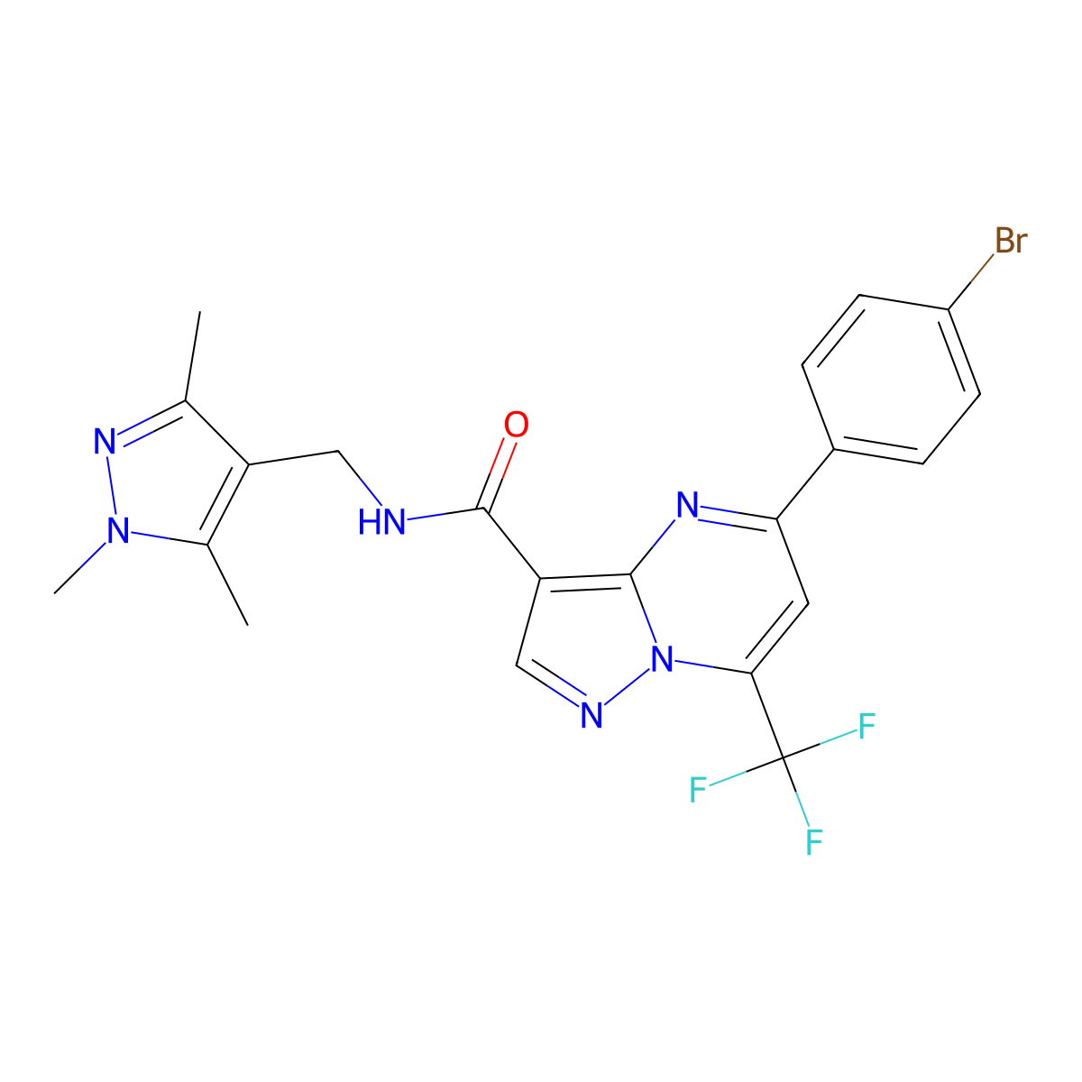 5-(4-bromophenyl)-7-(trifluoromethyl)-N-[(1,3,5-trimethyl-1H-pyrazol-4-yl)methyl]pyrazolo[1,5-a]pyrimidine-3-carboxamide molecular structure, CAS 514799-23-6