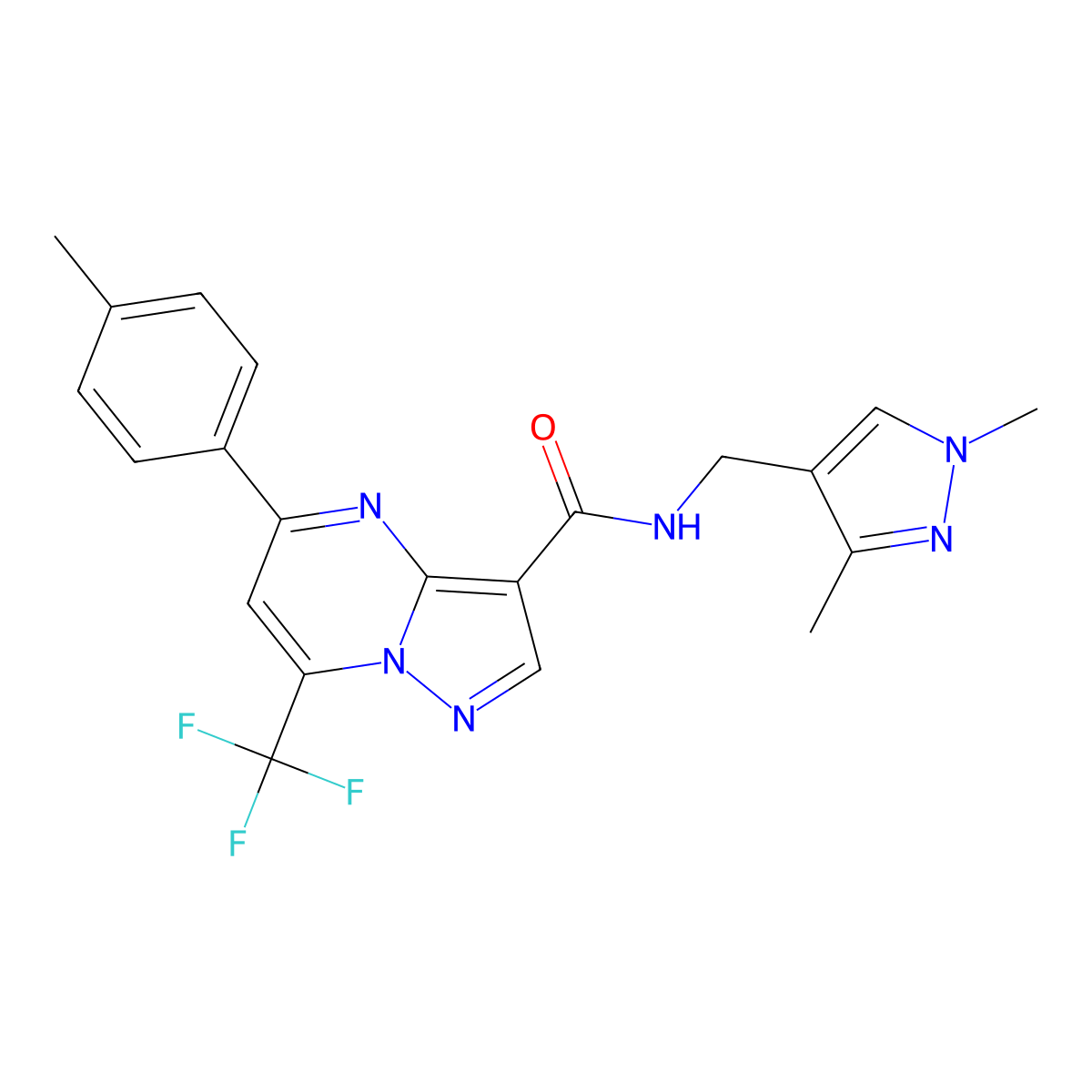 N-[(1,3-dimethylpyrazol-4-yl)methyl]-5-(4-methylphenyl)-7-(trifluoromethyl)pyrazolo[1,5-a]pyrimidine-3-carboxamide molecular structure, CAS 514799-26-9