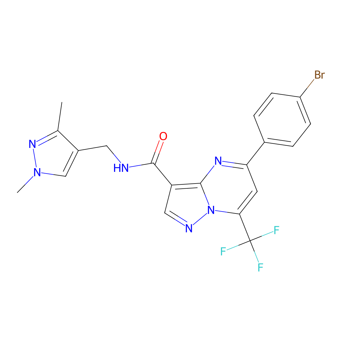 5-(4-bromophenyl)-N-[(1,3-dimethyl-1H-pyrazol-4-yl)methyl]-7-(trifluoromethyl)pyrazolo[1,5-a]pyrimidine-3-carboxamide molecular structure, CAS 514799-28-1