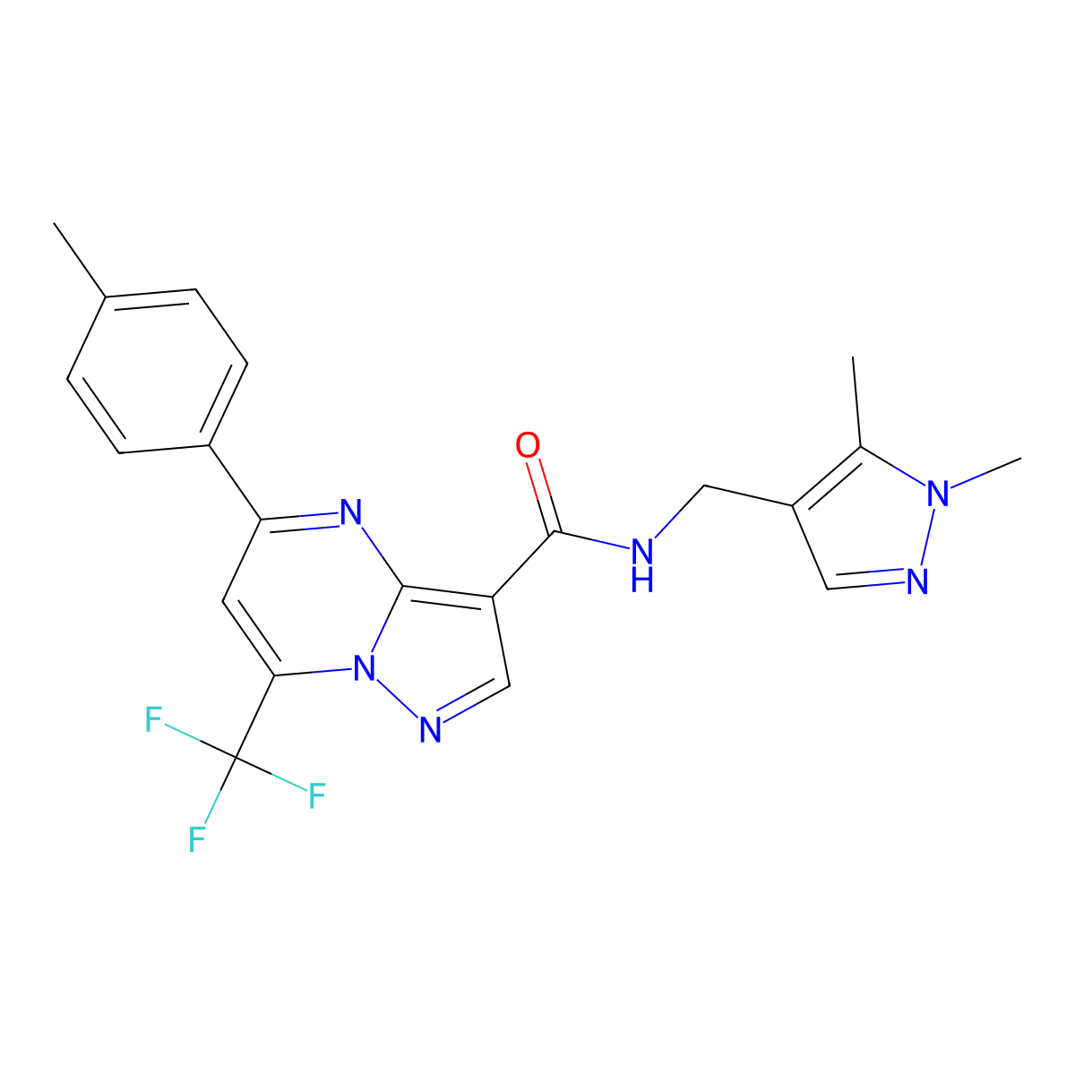 N-[(1,5-dimethyl-1H-pyrazol-4-yl)methyl]-5-(4-methylphenyl)-7-(trifluoromethyl)pyrazolo[1,5-a]pyrimidine-3-carboxamide molecular structure, CAS 514799-30-5