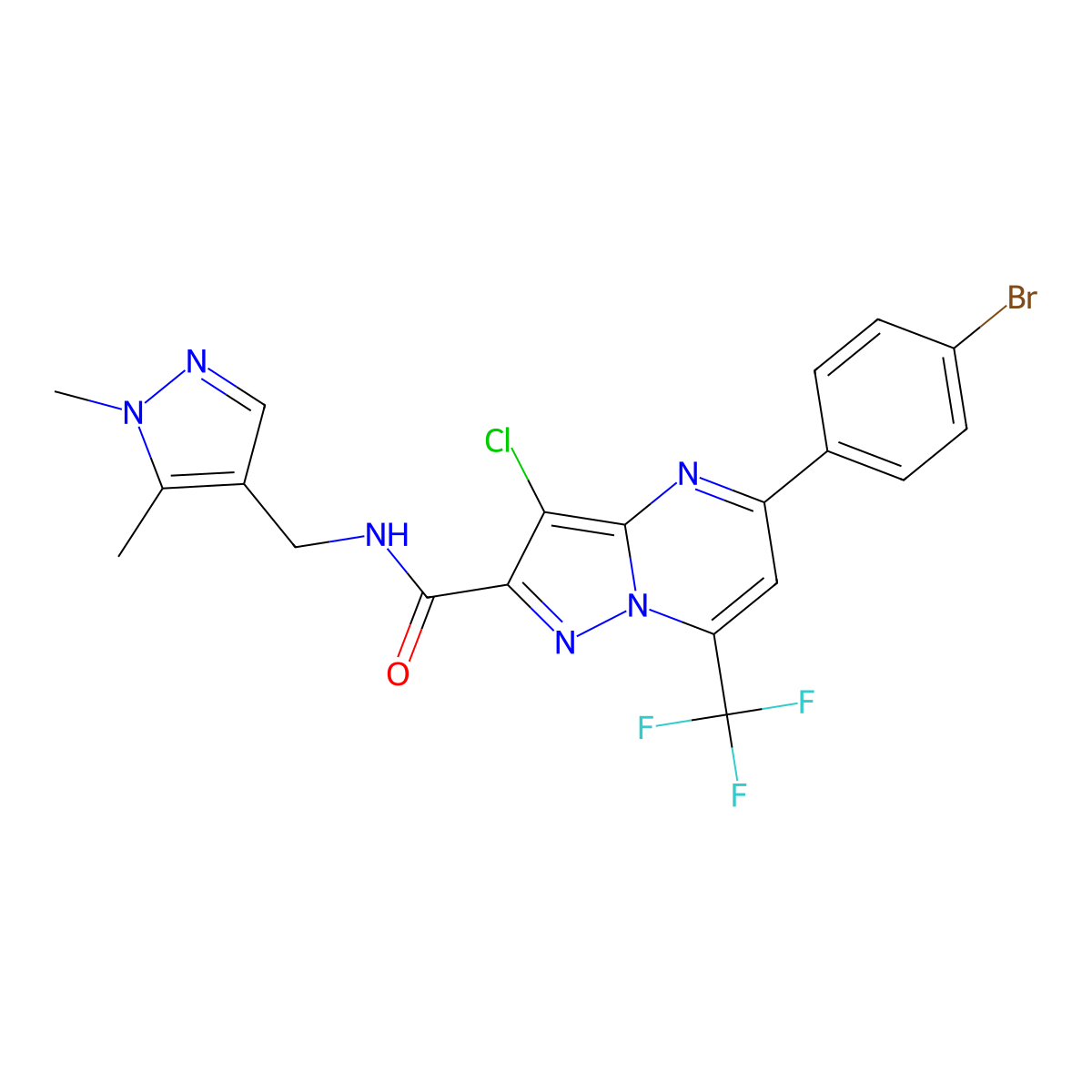 5-(4-bromophenyl)-3-chloro-N-[(1,5-dimethyl-1H-pyrazol-4-yl)methyl]-7-(trifluoromethyl)pyrazolo[1,5-a]pyrimidine-2-carboxamide molecular structure, CAS 514799-31-6