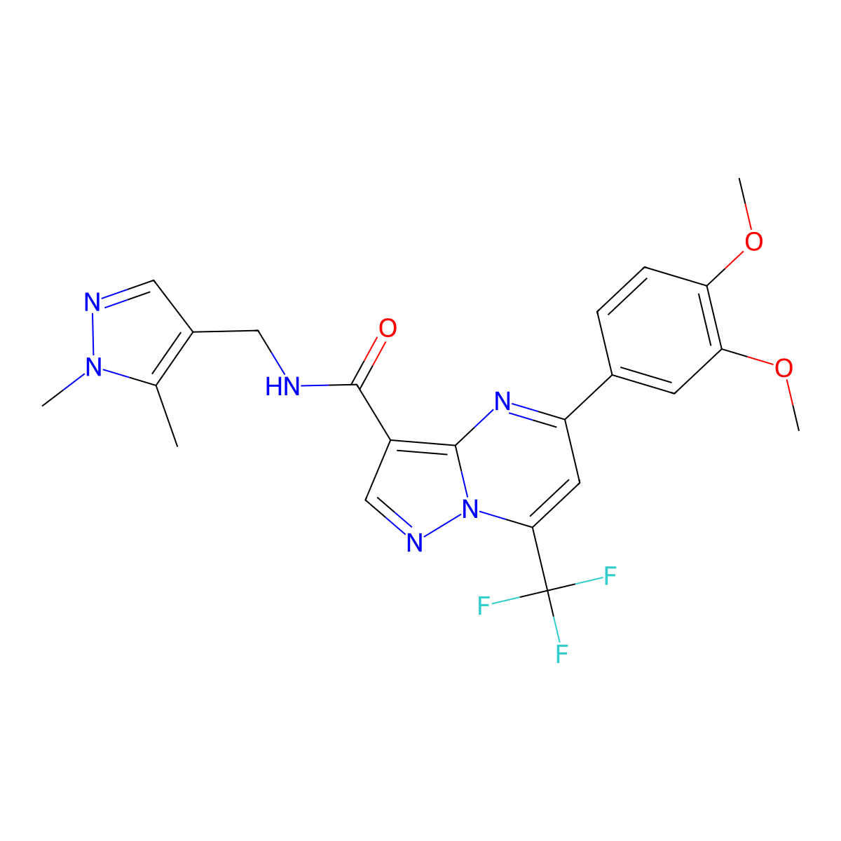 5-(3,4-dimethoxyphenyl)-N-[(1,5-dimethyl-1H-pyrazol-4-yl)methyl]-7-(trifluoromethyl)pyrazolo[1,5-a]pyrimidine-3-carboxamide molecular structure, CAS 514799-37-2