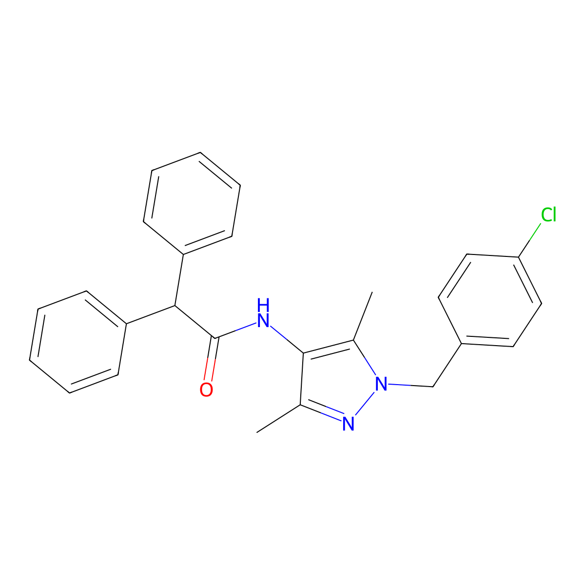 N-[1-[(4-chlorophenyl)methyl]-3,5-dimethylpyrazol-4-yl]-2,2-diphenylacetamide molecular structure, CAS 514799-52-1