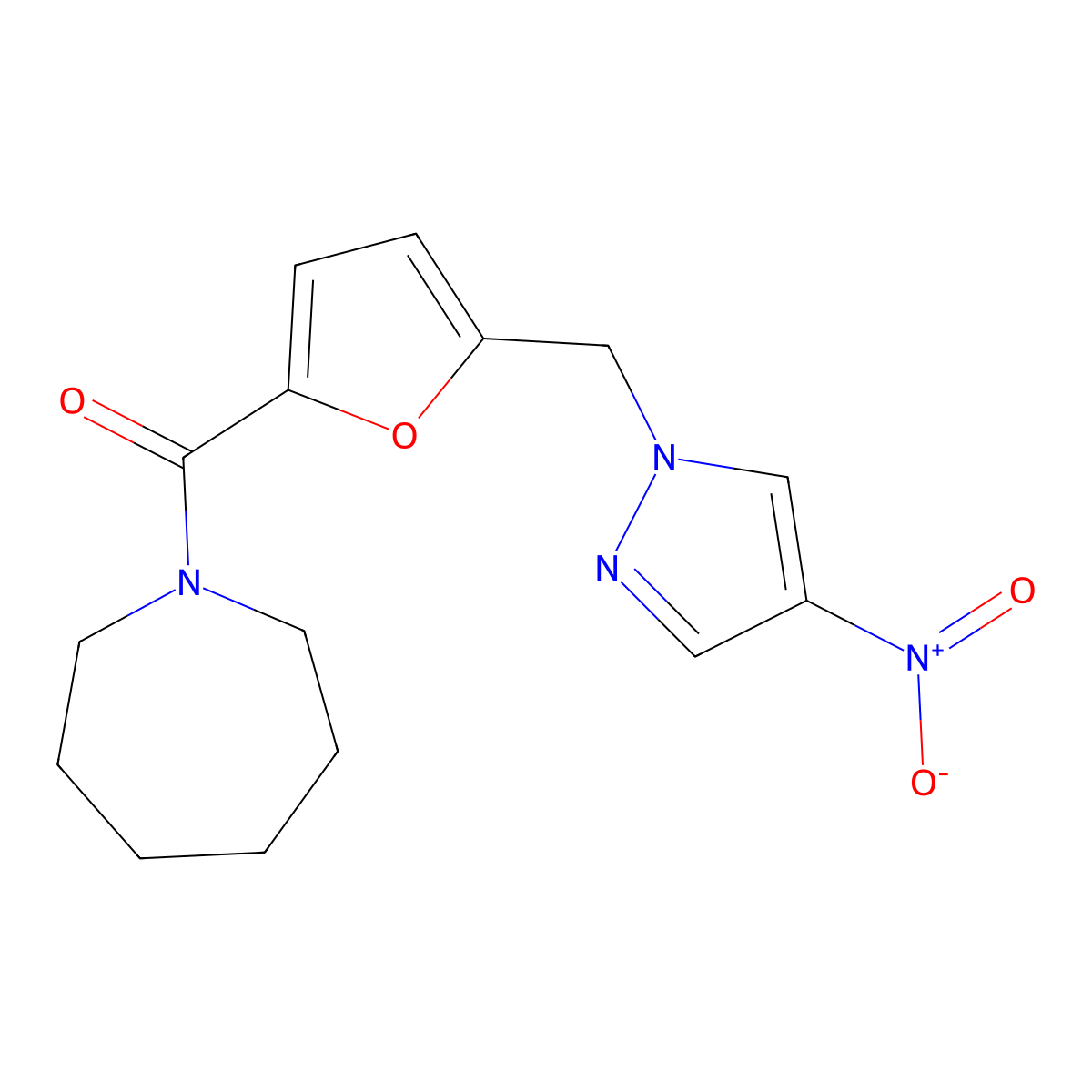 1-[5-({4-nitro-1H-pyrazol-1-yl}methyl)-2-furoyl]azepane molecular structure, CAS 514799-66-7