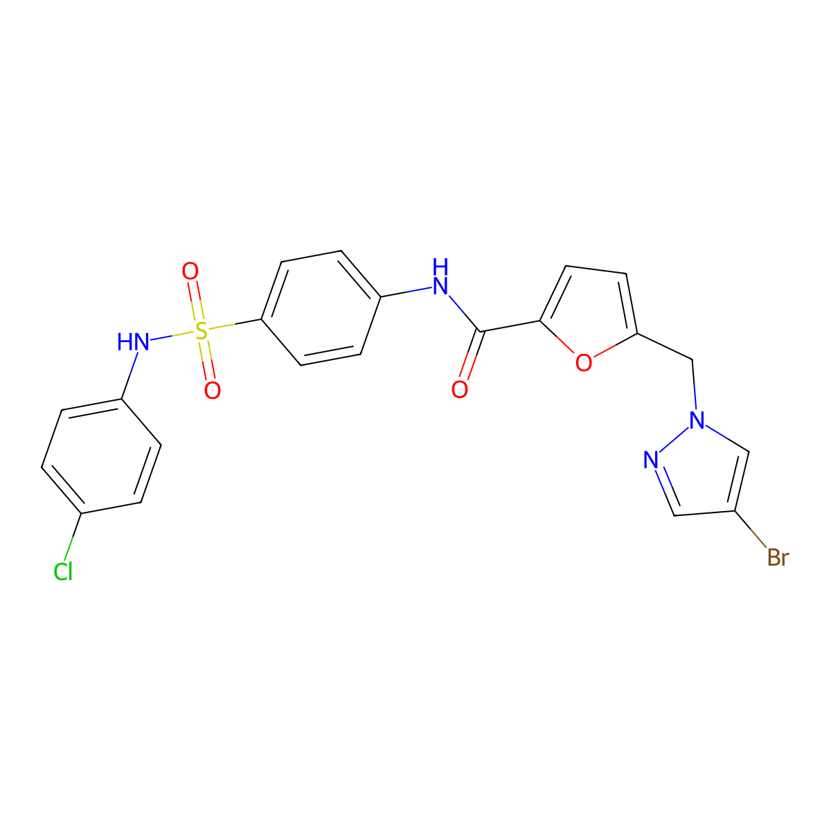 5-[(4-bromopyrazol-1-yl)methyl]-N-[4-[(4-chlorophenyl)sulfamoyl]phenyl]furan-2-carboxamide molecular structure, CAS 514799-77-0
