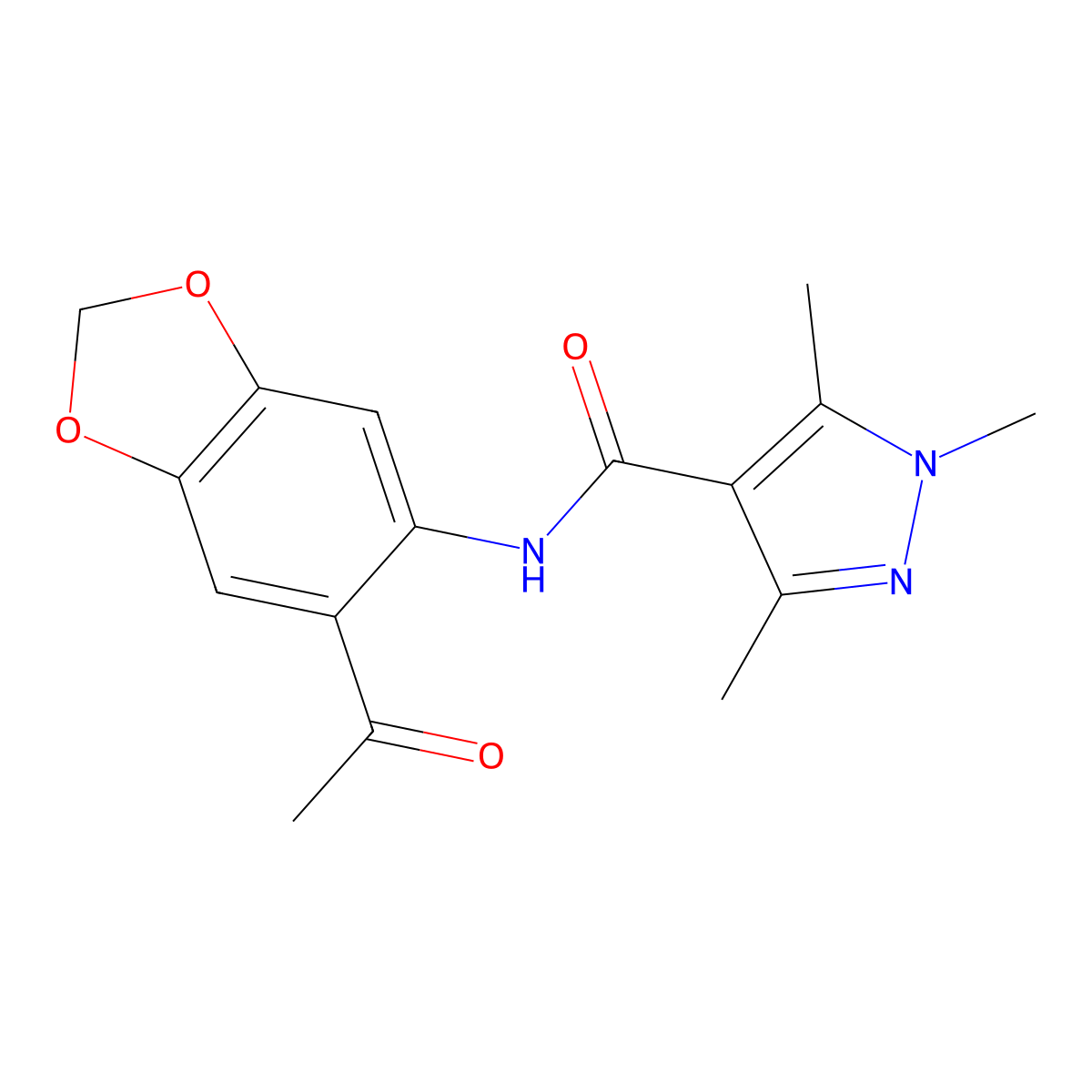 N-(6-acetyl-1,3-benzodioxol-5-yl)-1,3,5-trimethylpyrazole-4-carboxamide molecular structure, CAS 514799-80-5