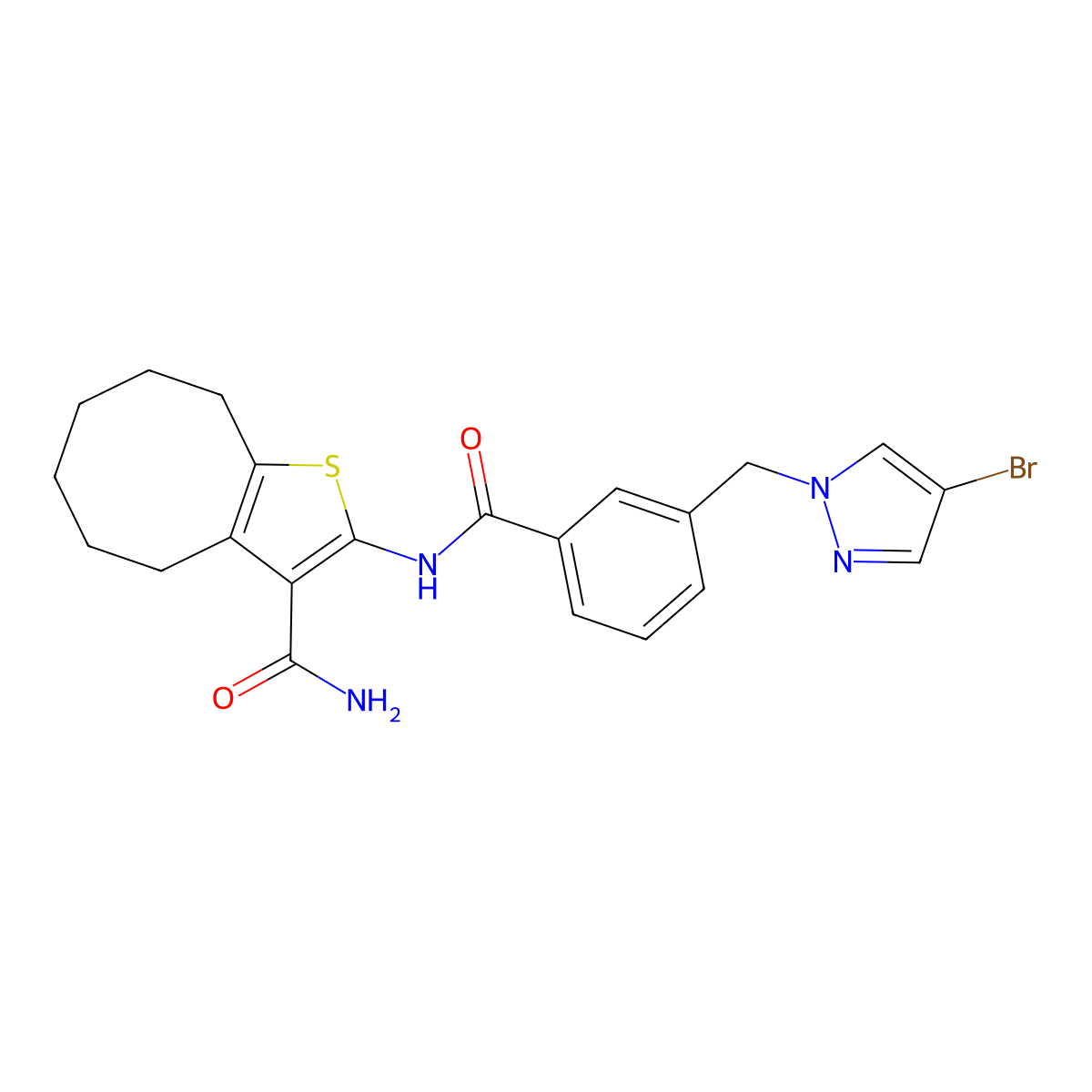 2-[[3-[(4-Bromopyrazol-1-yl)methyl]benzoyl]amino]-4,5,6,7,8,9-hexahydrocycloocta[b]thiophene-3-carboxamide molecular structure, CAS 514799-85-0