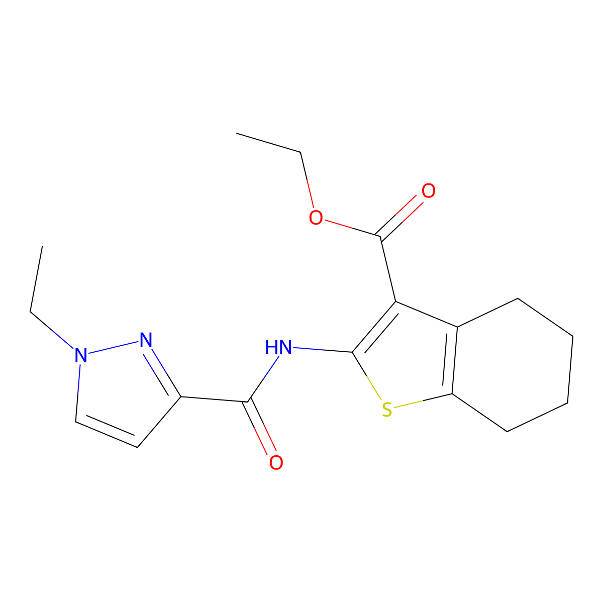 ethyl 2-{[(1-ethyl-1H-pyrazol-3-yl)carbonyl]amino}-4,5,6,7-tetrahydro-1-benzothiophene-3-carboxylate molecular structure, CAS 514799-92-9