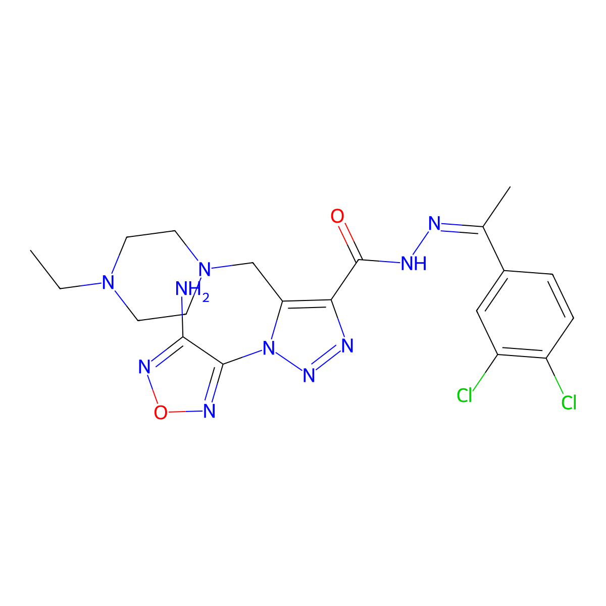 1-(4-Amino-1,2,5-oxadiazol-3-yl)-N'-[1-(3,4-dichlorophenyl)ethylidene]-5-[(4-ethylpiperazin-1-yl)methyl]-1H-1,2,3-triazole-4-carbohydrazide molecular structure, CAS 5148-01-6