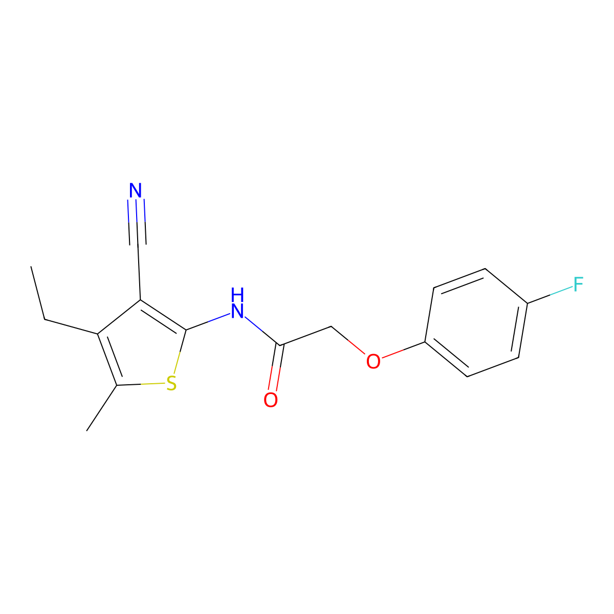N-(3-cyano-4-ethyl-5-methyl-2-thienyl)-2-(4-fluorophenoxy)acetamide molecular structure, CAS 514800-10-3