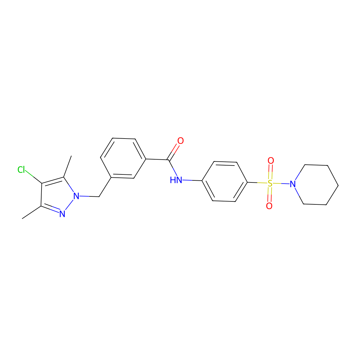 3-[(4-chloro-3,5-dimethylpyrazol-1-yl)methyl]-N-(4-piperidin-1-ylsulfonylphenyl)benzamide molecular structure, CAS 514800-32-9