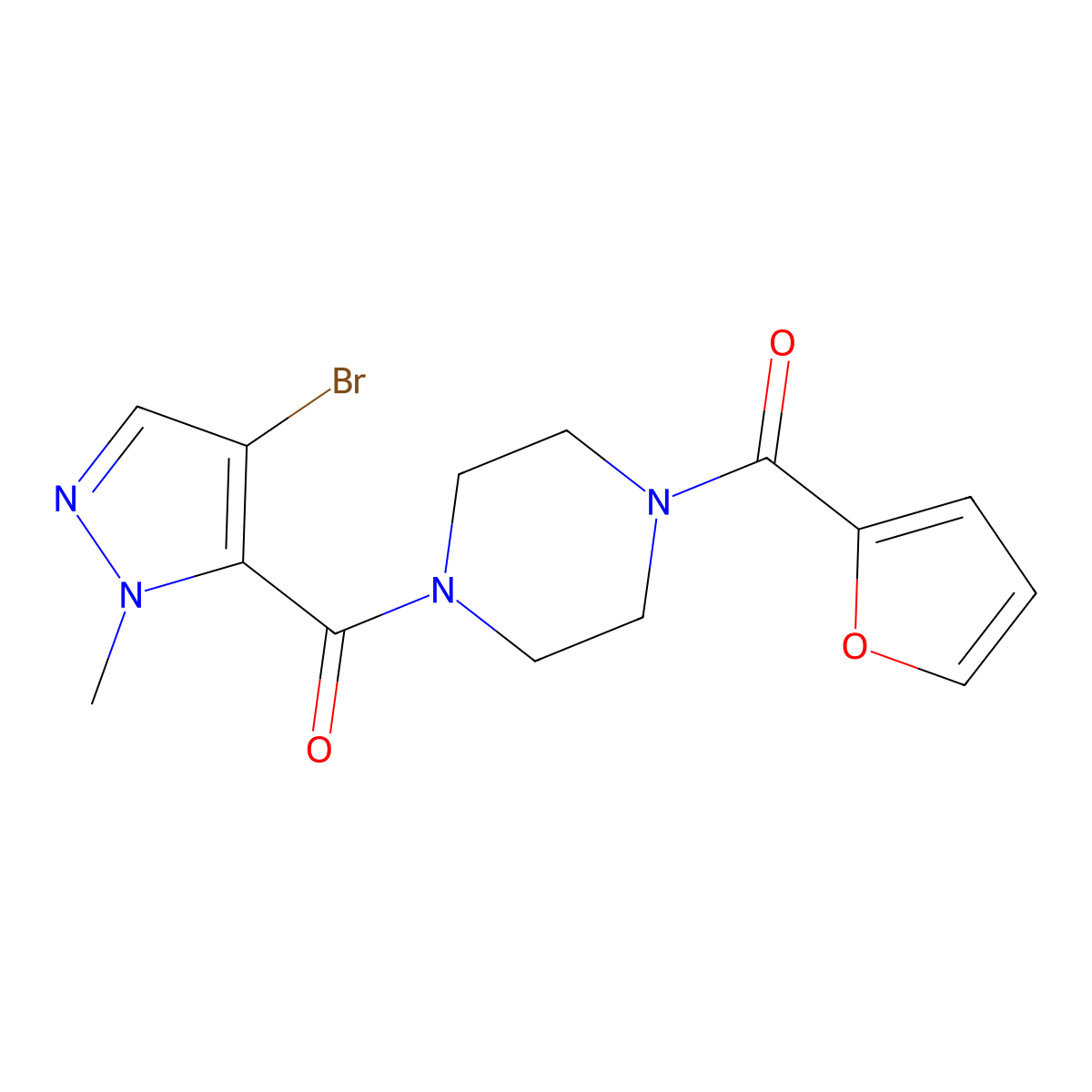 1-[(4-bromo-1-methyl-1H-pyrazol-5-yl)carbonyl]-4-(2-furoyl)piperazine molecular structure, CAS 514800-43-2
