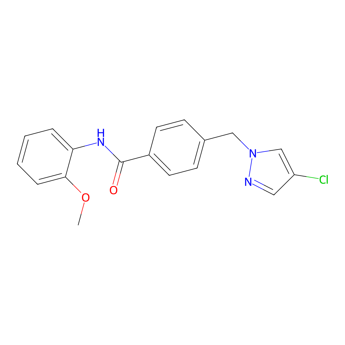Benzamide, 4-[(4-chloro-1H-pyrazol-1-yl)methyl]-N-(2-methoxyphenyl)- molecular structure, CAS 514800-71-6